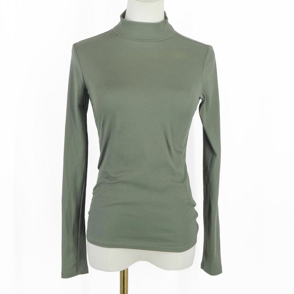 No Boundaries Green Ribbed Mock Neck Long Sleeve Top Women’s XS | Stretch Fitted